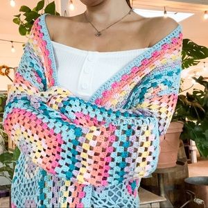 - NEW BLUE GRANNY CROCHET TASSEL RAINBOW CARDIGAN SIZE MEDIUM